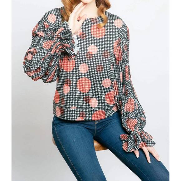 NEW EVA FRANCO hart pleated sleeve top in grey - Picture 1 of 5